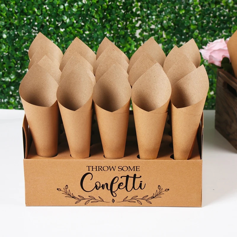 Wedding Kraft Paper Tray Confetti Cone Stand Box Tray For Wedding Decoration Flower Confetti Cones Rustic Wedding Paper Holder