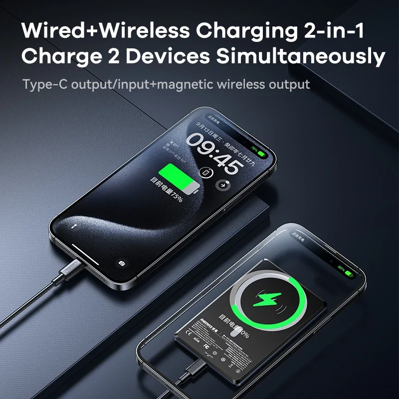 REMAX Alloy Magnetic Power Bank Wireless Charger For iPhone 15 Pro MAX 13 12 Xiaomi 14 Samsung S23 Portable PowerBank Ultra Thin