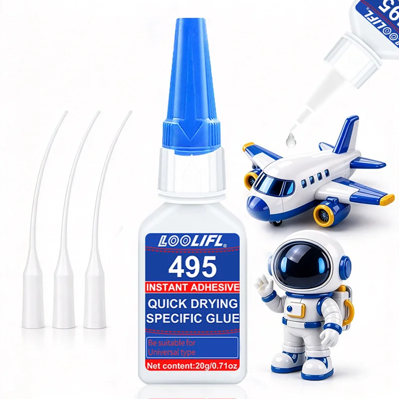 Loolifl495 Instant Adhesive 20g Strong Glue, with Precision Nozzle, Fast-Drying Transparent Cyanoacrylate Glue, Versatile for Use on Plastic, Models, Metal, Rubber, Wood, Ceramics, Leather, Diy, Hobbies, Toy Repair, All-Purpose Adhesive