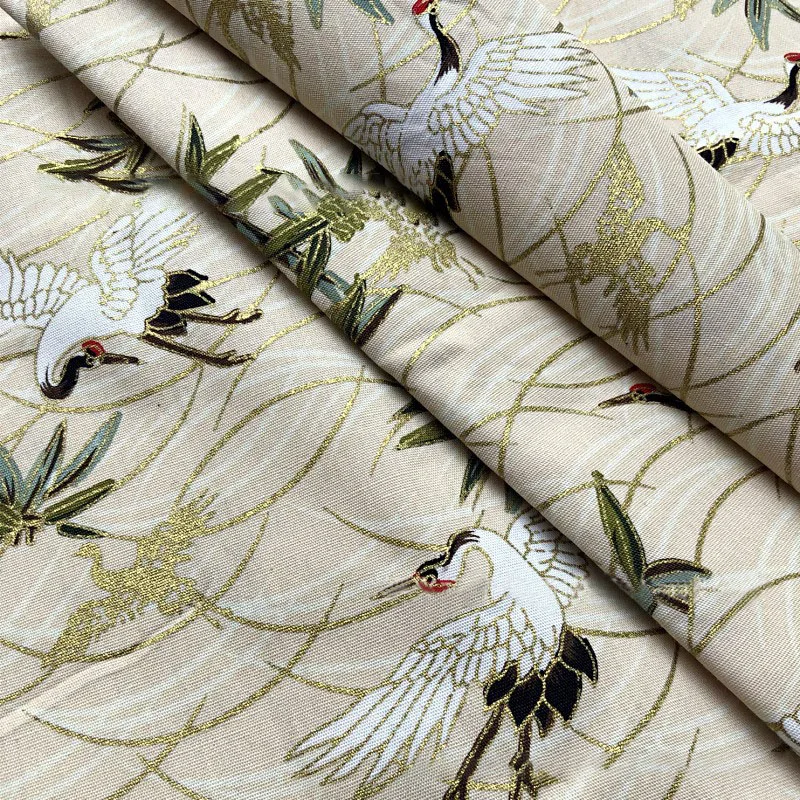 100*148cm Japanese style Crane Printed Fabric Poplin Bronzing Crane Cloud Fabric For DIY Sewing Patchwork Kimono Cheongsam