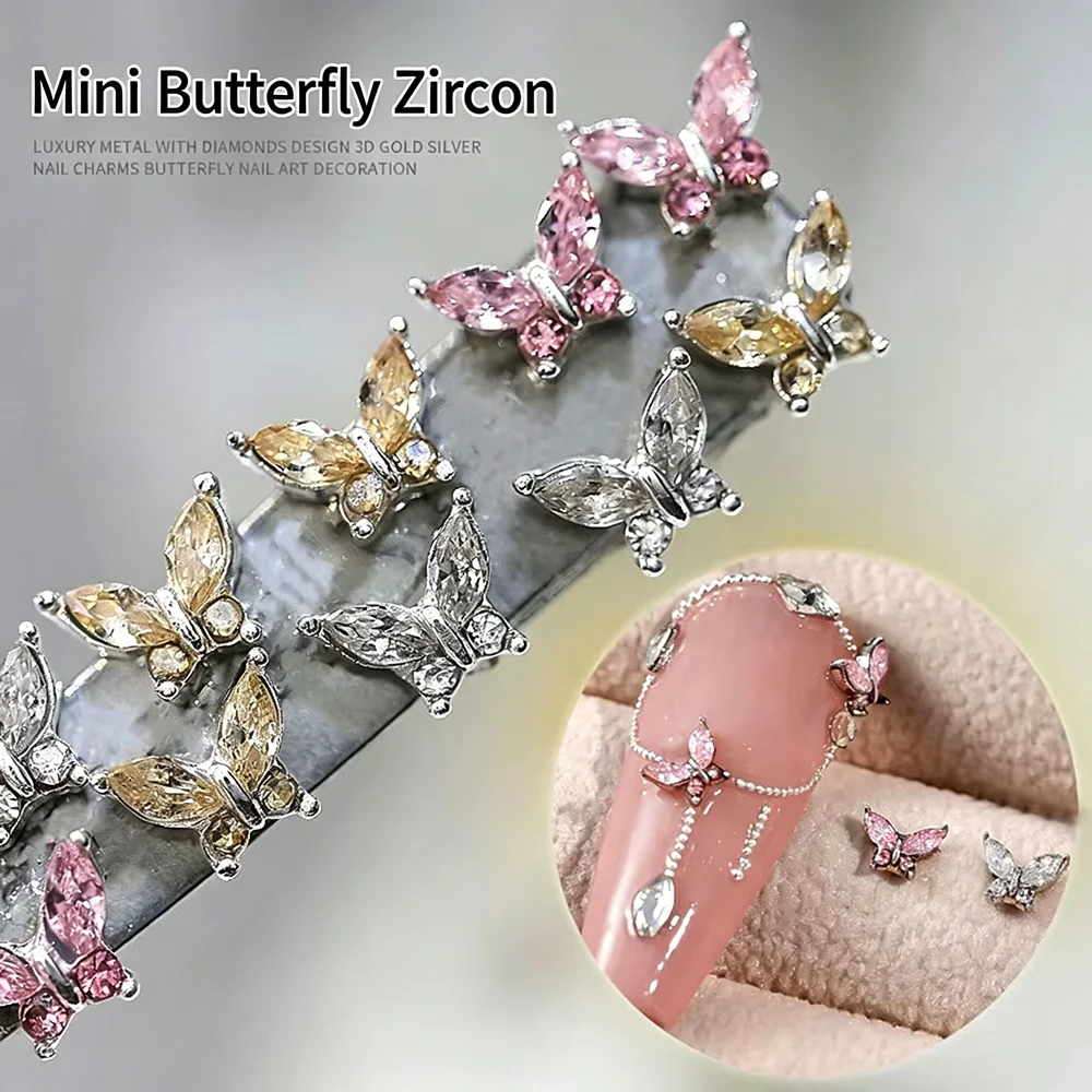 10PCS Mini Crystal Butterfly Nail Art Charms Jewelry Parts Accessories Flash Crysta Alloy Nails Decoration Rhinestones Supplies