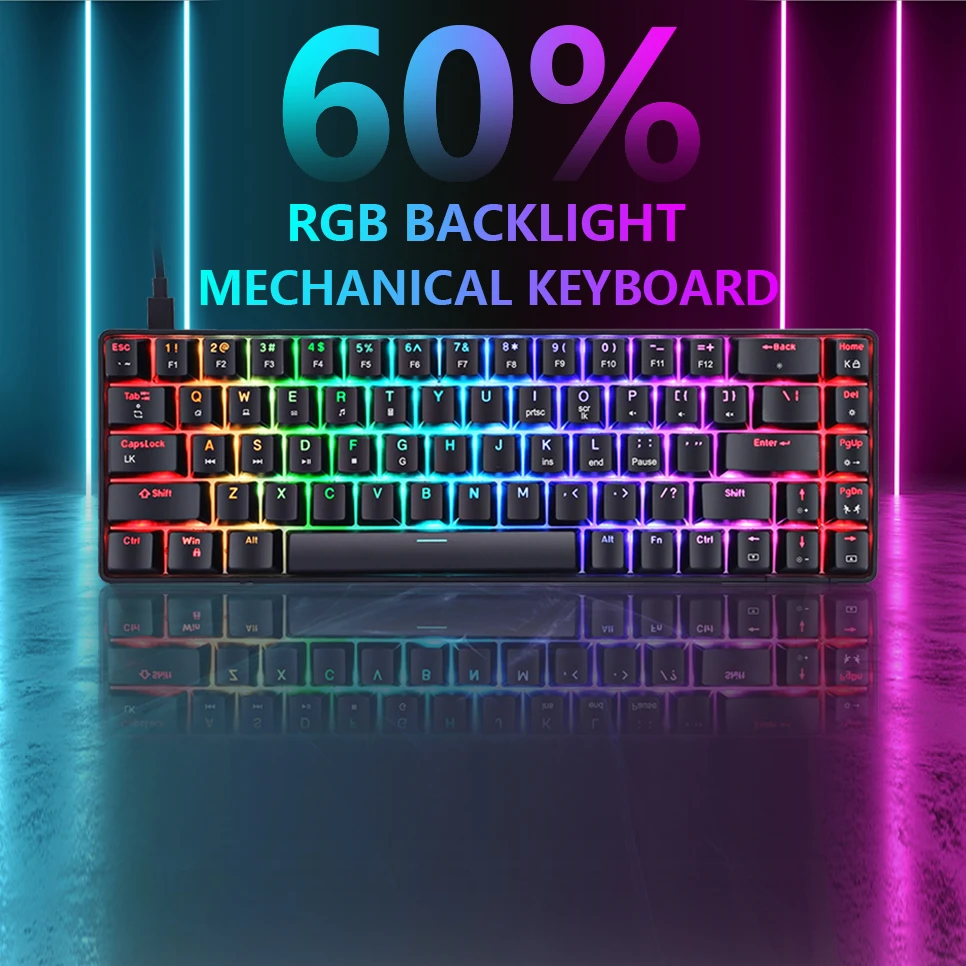 RGB Gaming Mechanical Keyboard Wired 68 Key Small Game Keyboard LED Backlight Red Blue Switch For Gamer Laptop PC Computer