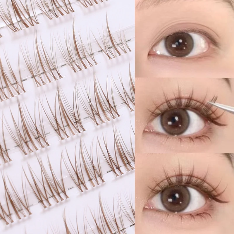 10 Rows Manga Cluster Eyelash Black Brown Individual Lashes Extension Soft Fluffy Clear Stem Segmented Grafting Eyelash Makeup