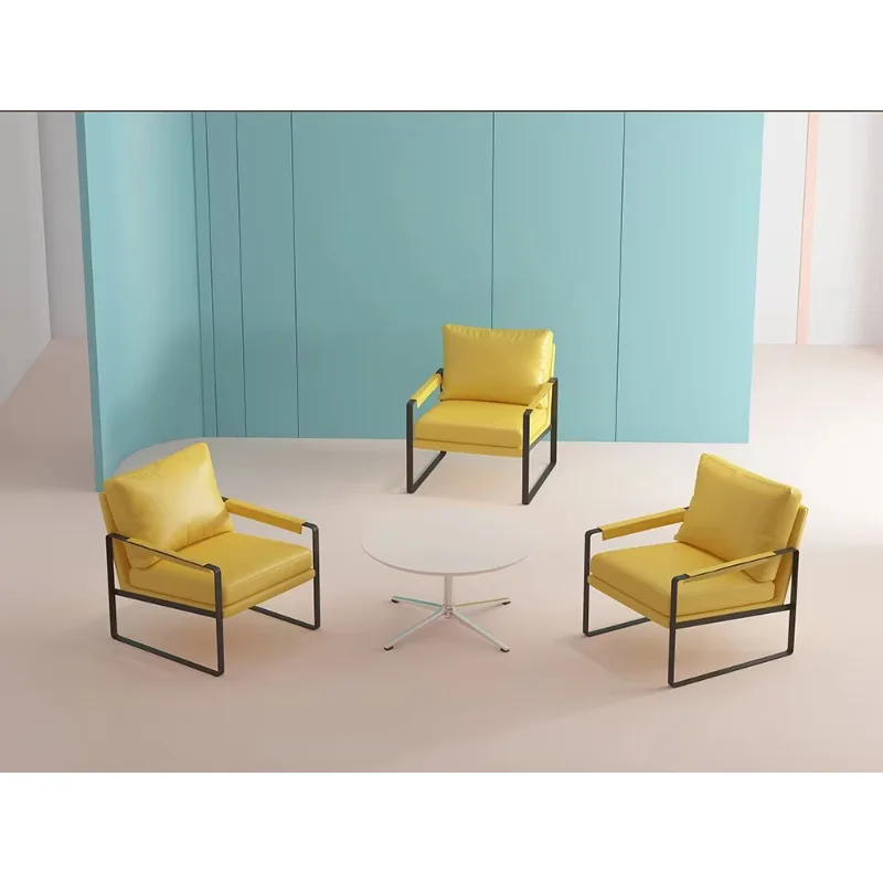 Contemporary Waiting Room Sitting Reception Hotel Hall Lobby Loft Salon Arm Chair Yellow Fabric Lounge Sofa