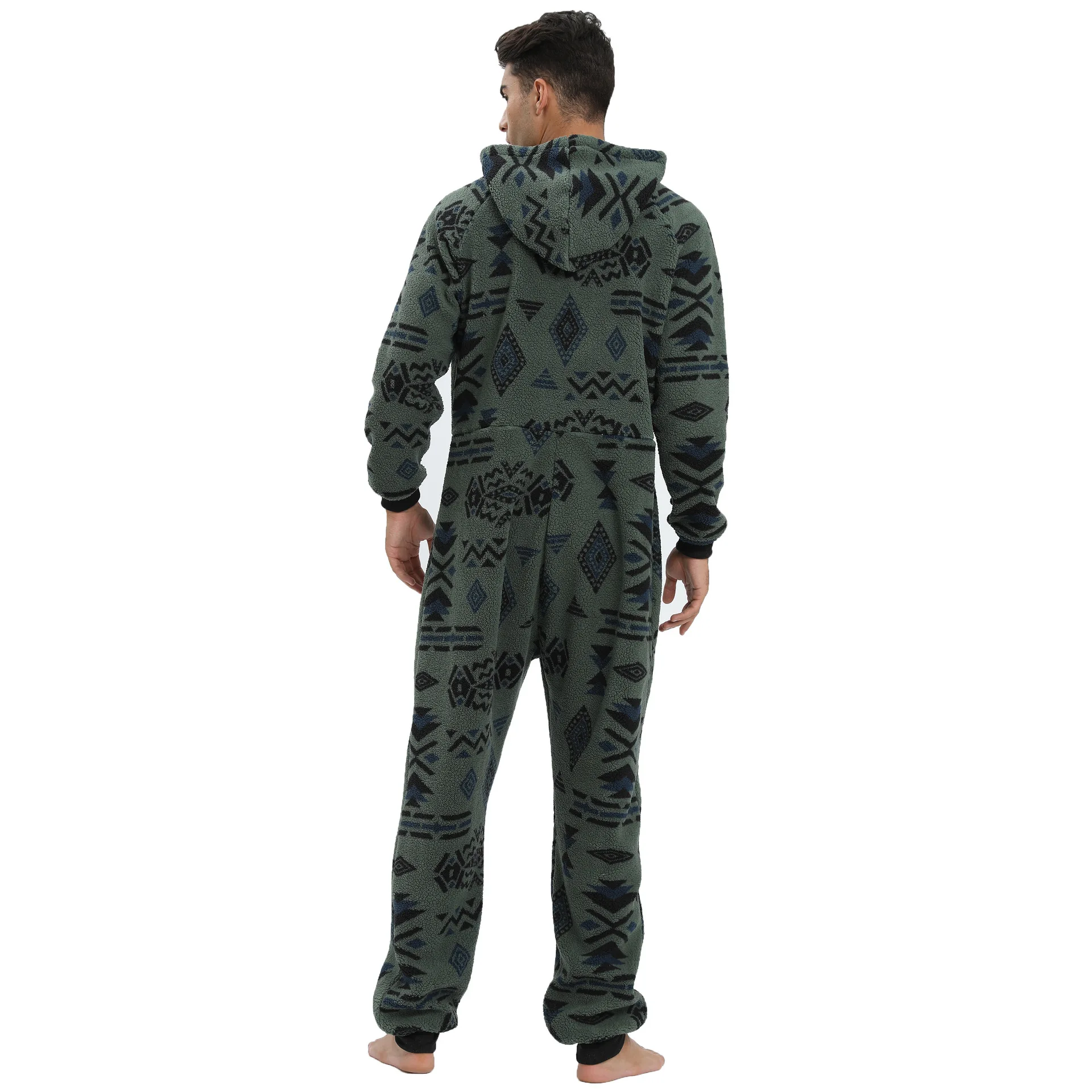 Kigurumi-Ensemble de pyjama à capuche imprimé vert pour homme adulte, vêtements de nuit chauds, olympiques généraux, automne, hiver