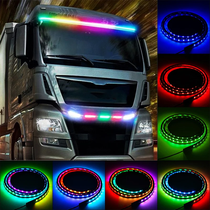 DRL LED Truck Light Strip Warning Light RGB Neon Flexible Streamer Symphony Ambient Bar Exterior Atmosphere Lamp With Remote 24V