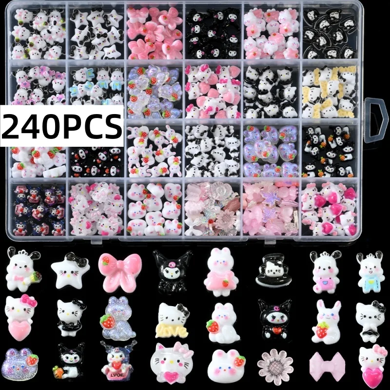 Kawaii Nagelkunst-Schmuck Dekoration Niedliche Cartoon Hello Kitty Nagelanhänger 3D DIY Aufkleber Handyhülle Haarspange Maniküre-Zubehör – Detail 7