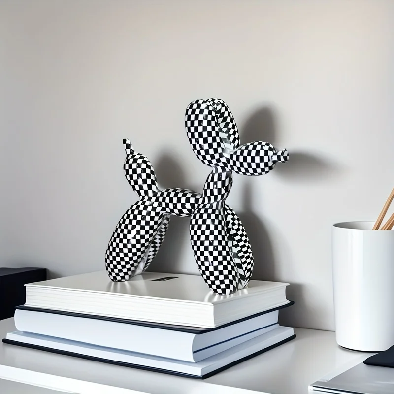 Balloon Dog Home Decor Resin Ornament Black White Checkered Sculpture Modern Minimalist Living Room Office Desktop Display