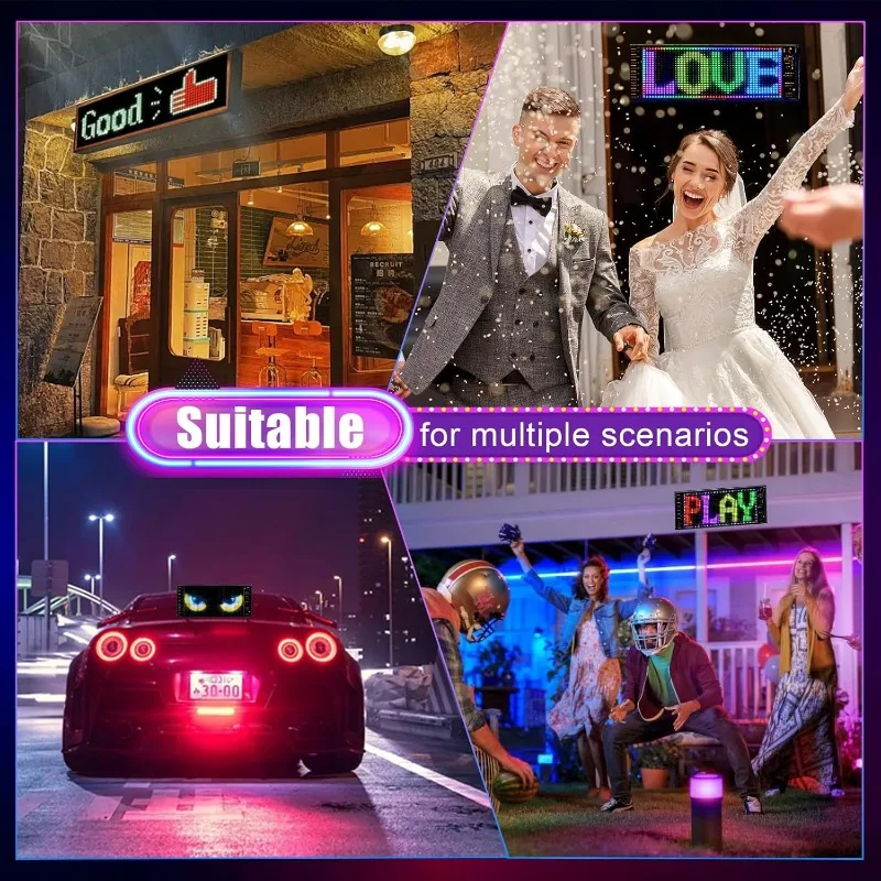 Enorme luce LED luminosa per occhi da diavolo per auto Display LED a scorrimento digitale flessibile Controllo APP Bluetooth Modello di testo personalizzato