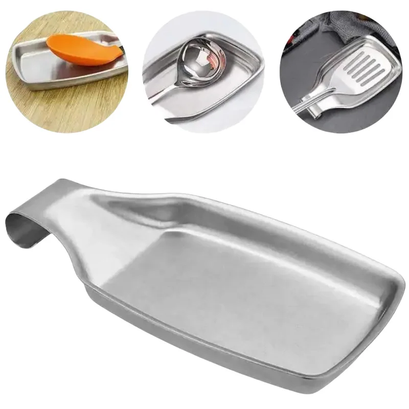 1pc Stainless Steel Spoon Rest, Kitchen Utensil Holder Tray, Heat Resistant Ladle Spatula Rest for Cooking Countertop and Stove - view 5