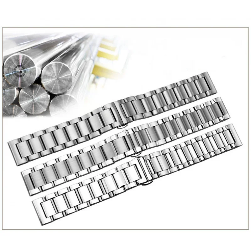 Stainless Steel Watch Accessories Thick Three Beads Men's Rasha Metal Steel Watch Strap