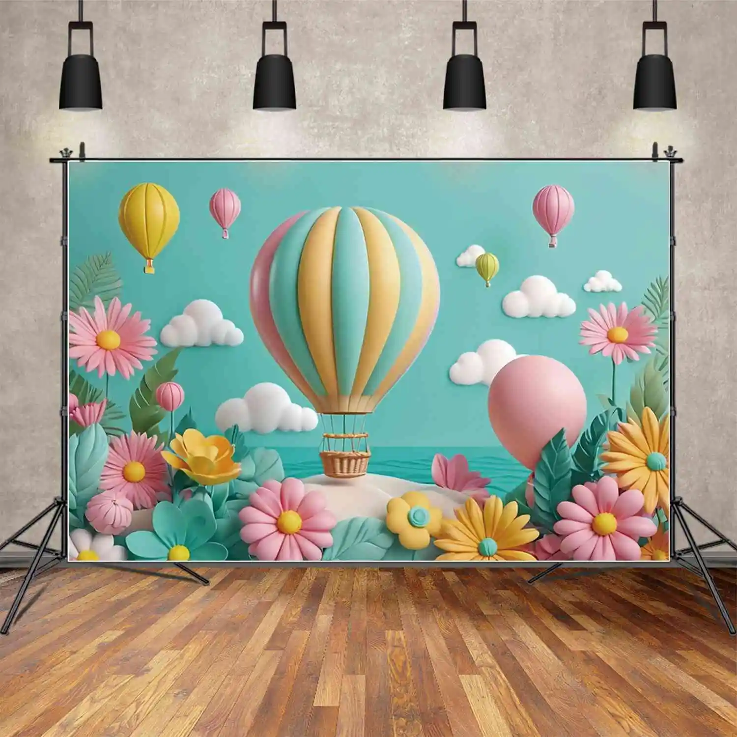 MOON.QG 3D Balloon Flower Children Background Tropical Summer Holiday Backdrops Customized Party Decoration Photocall Supplies