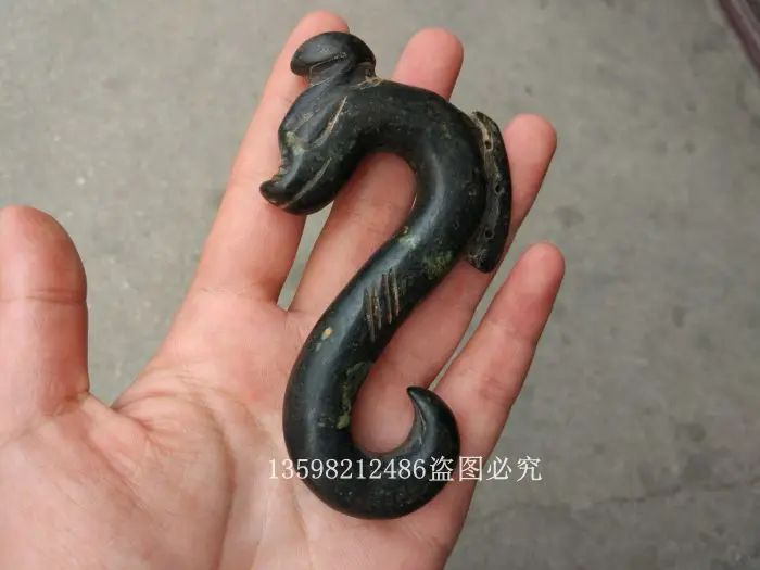 Hongshan Culture Liangzhu Culture iron meteorite S Dragon Hook Jade Pendant Hanging Piece Old Piece Antique Jade Miscellaneous