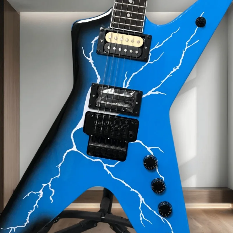 Hot Sales MLQ 6 String Style Electric Guitar Blue Black Burst White Lightning Graphic HH Pickups Double Locking Tremolo Unisex
