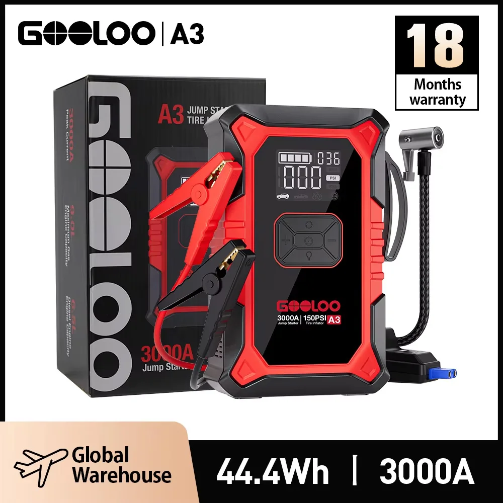 GOOLOO A3 Jump Starter with Air Compressor, 3000A Portable Car Battery Booster (9.0 Gas/6.5L Diesel) with 150PSI Auto-Shutoff Ti image 2