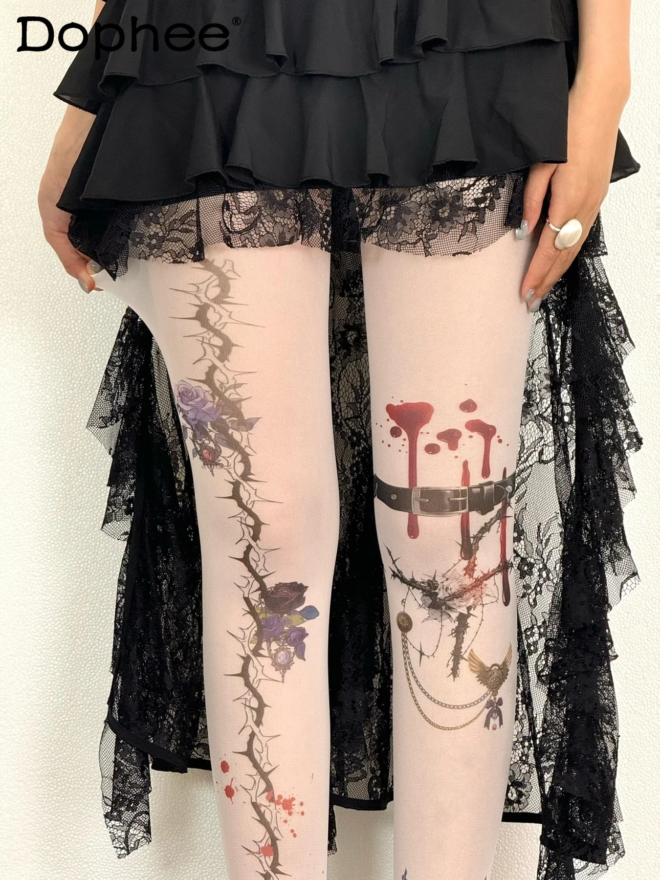 

Japanese Original Lolita Y2K Subculture Dark Lolita Sweet Cool Spicy Girl Base Stockings Cosplay Printed Pantyhose for Women