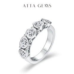 ATTAGEMS Moissanite S925 Sterling Sliver Rings for Women D VVS1 4*4mm Heart Shape 1.5ct Diamond Wedding Band Fine Jewelry Gift