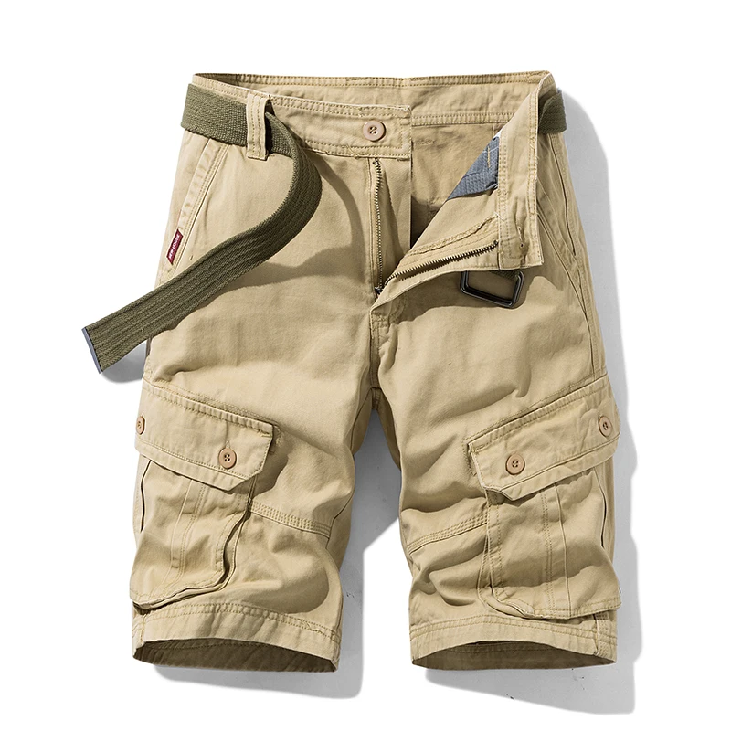 Pantalones cortos de algodón para hombre, Shorts tácticos militares, holgados, informales, sin cinturón, 2024