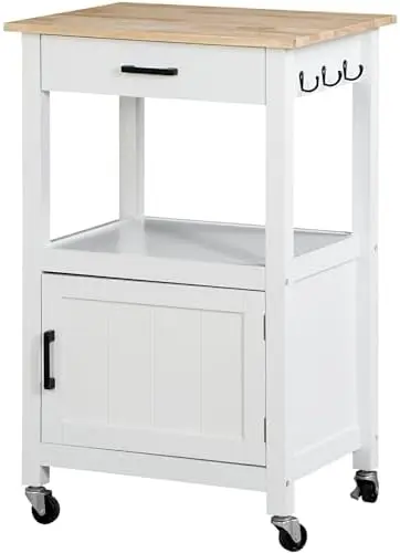 Kitchen Island Cart on Wheels, Rolling Kitchen Cart with Single Door Cabinet, Mobile Small Coffee Cart Microwave Oven