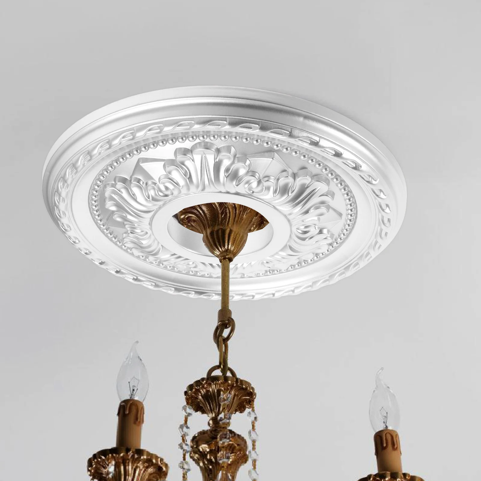 

Round Lamp Panel Ceiling Medallion White Round Decorative PU PVC Easy Install Living Bedroom Dining Lighting Fixtures