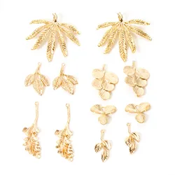 1-5 PCs Brass Plant Leaf Pendants For Jewelry Making 18K Gold Plated Earrings Charms DIY Necklace Findings