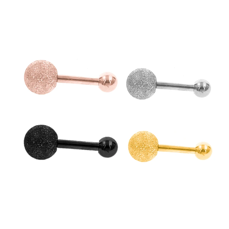 2pcs 1.2*6mm+6/5mm Helix Piercing Silver Color Scrub stud earring helix Daith Piercing tragus barbellearring