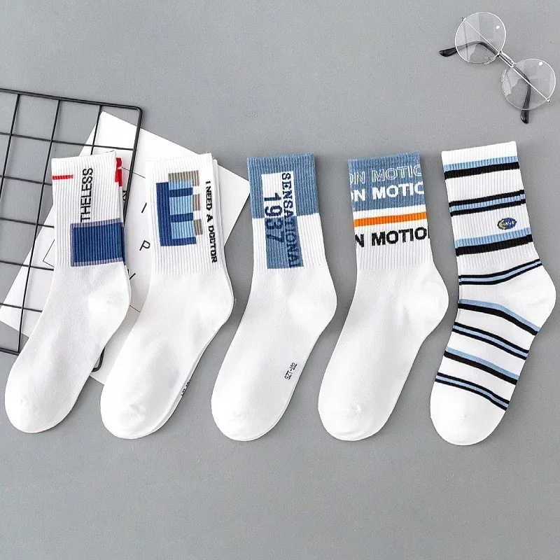 Fashion Student Couple Stockings Polyester Cotton Socks Mid-tube Sports Socks Summer White Men\'s Socks Cycling Sock 35-44 Size