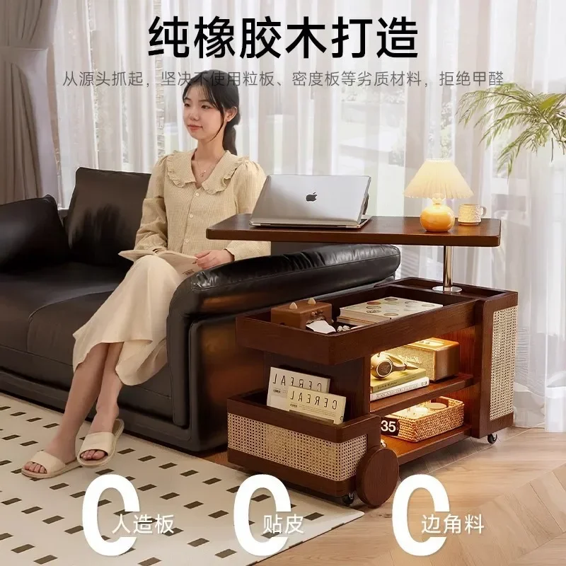 Solid wood mobile sofa side cabinet, liftable side, living room home sofa side