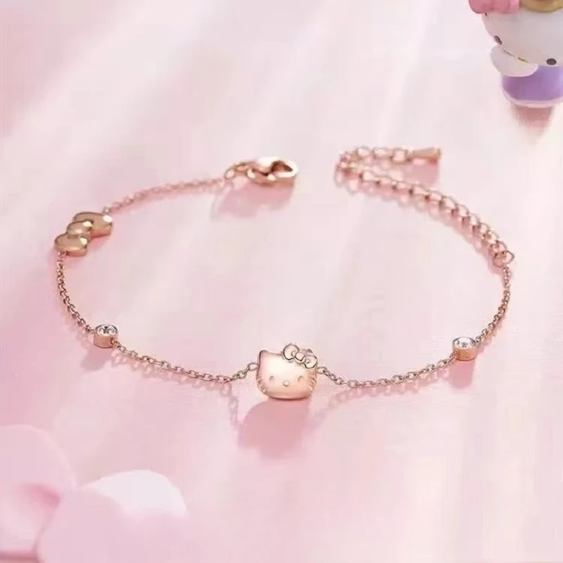 Sanrio Hello Kitty Bracelet Anime Hello Kitty Y2K Bow Gold Plated Bracelet Girl Birthday Gift