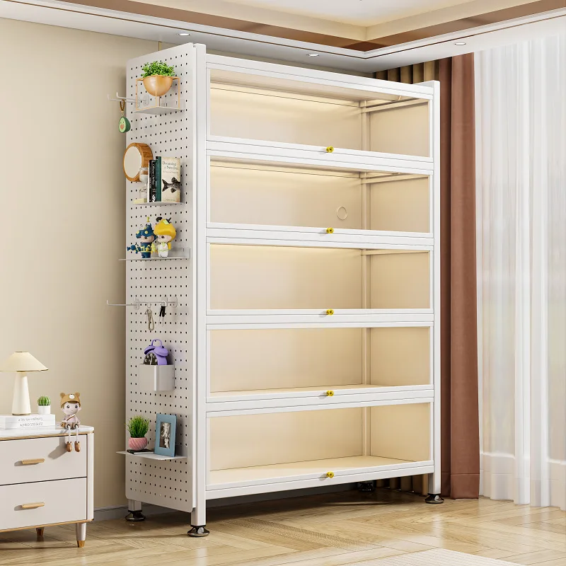 Steel bookshelf with door glass bookcase floor-to-ceiling dustproof iron figure display cabinet household locker storage cabinet