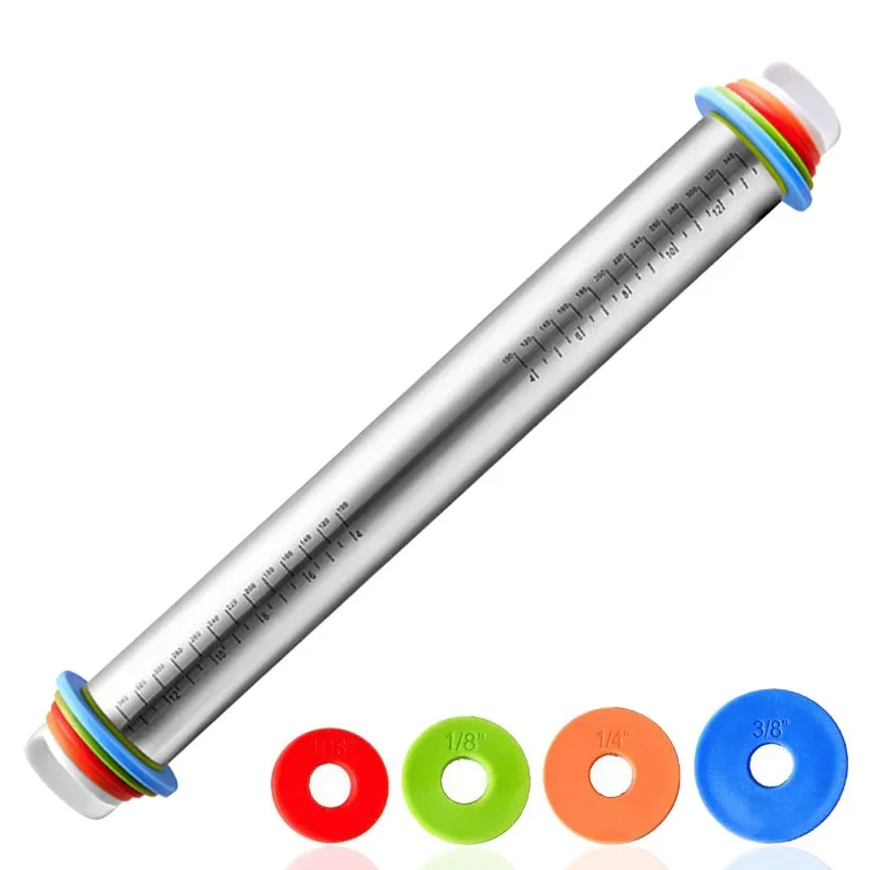 17Inch Adjustable Scale Thickness Rulers Rolling Pin, Stainless Steel Rolling Pin for Baking Dough, Pizza, Fondant, Cookies, Pie