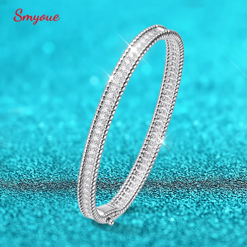 

Smyoue 18k Plated 2mm Full Moissanite Bangles for Women 16/17/18cm Luxury Quality 100% S925 Sterling Silver Bracelet Jewelry