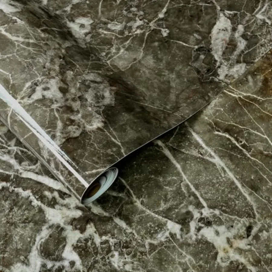 

48x197 Olive Green Marble Contact Paper for Kitchen Countertops and Cabinets Waterproof, Peel-and-Stick, Glossy Vinyl with Self