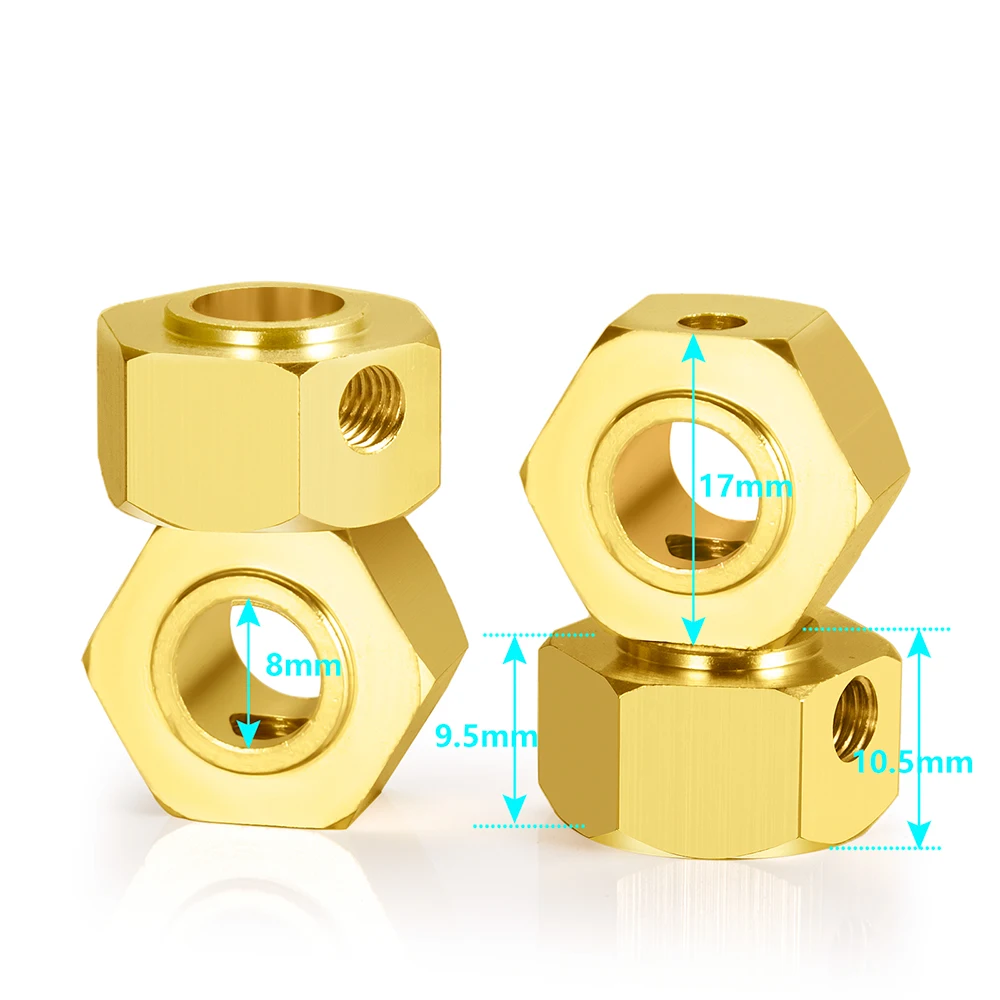 MIBIDAO 4Pcs Brass Hex Adapter Counterweight for Axial SCX6 AXI05000 Wrangler AXI05001 Trail Honcho 1/6 RC Car Upgrade Parts