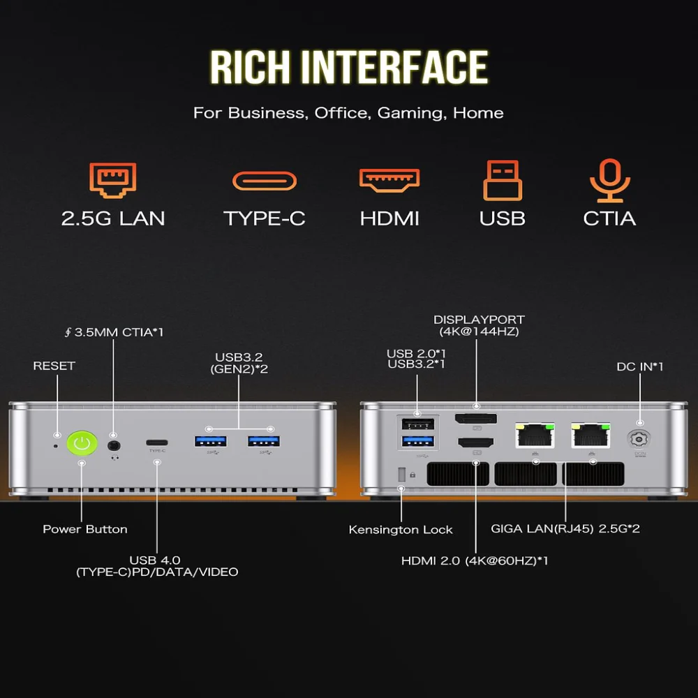 GMKtec K8 Mini PC AMD Ryzen 7 8845HS DDR5 0 + 0/16 GB di RAM 1 TB Supporto PCIe3.0/4.0 Finestra 11 Pro WiFi 6E Mini computer desktop USB4