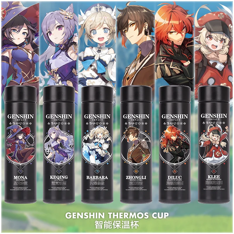 

Game Genshin Impact Stainless Steel Vacuum Cup Mona Paimon Klee Diluc Zhongli Keqing Intelligent Thermos Cup School Water Bottle