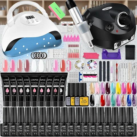 Professional Gel Nail Polish Kit Semi Permanent Gel Varnish Set Nail Art Manicure Kit And UV LED Nail Dryer Electric Nail Drill