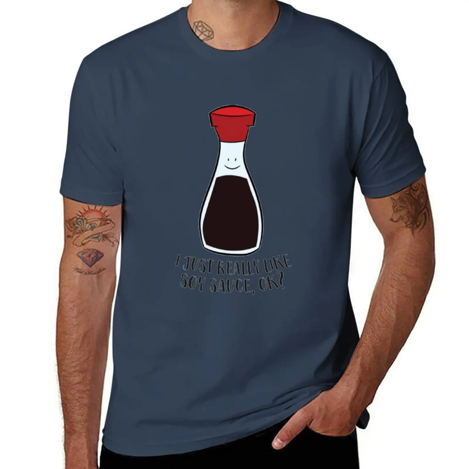 Camiseta deportiva informal de algodón de manga corta con estampado de salsa de soja Ok Like Sauce
