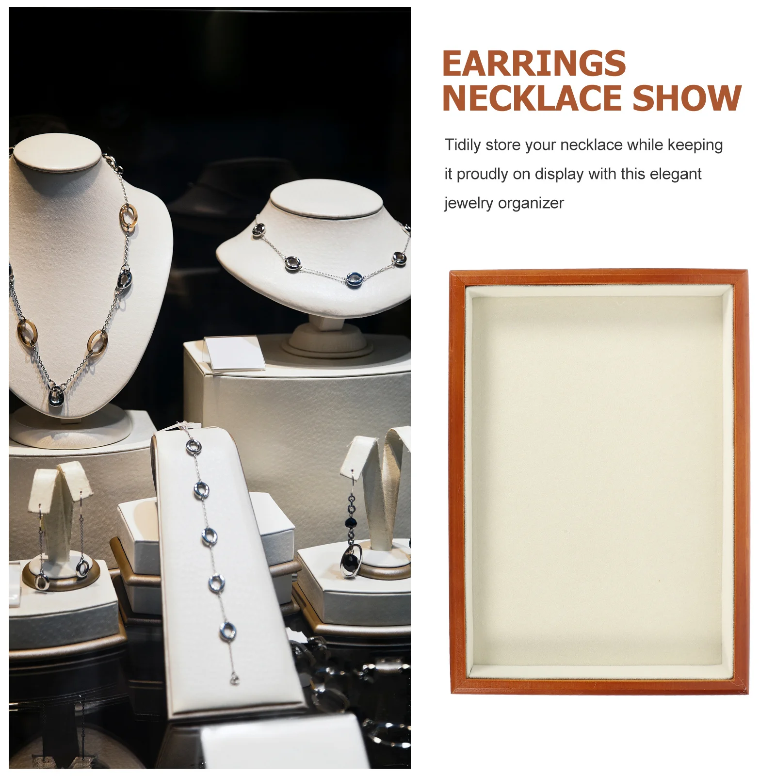 

Solid Wood Jewelry Tray Vintage Design Lined Jewelry Display Storage Organizer Wooden Makeup Accessory Case Home Decor