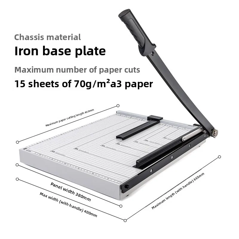 Manual Guillotine Paper Cutter A3 Steel Paper Trimmer with Thickened Blade Cutting Board for Photos Cards Books and Office