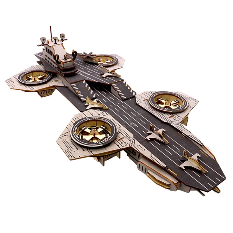 3D Wooden Puzzle Helicarrier Model Kits DIY Laser Cutting Wood Jigsaw Kids Educational Toys For Children Boys Gift