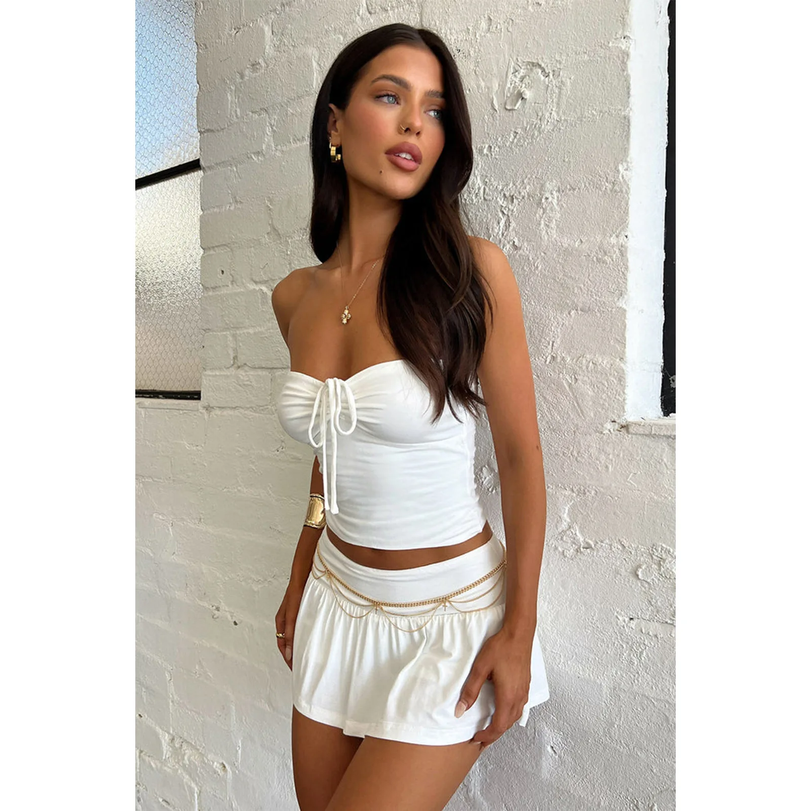 New Fashion Women's Two-Piece Summer Breast Top And Slim Skirt Set Comfortable Solid Color Casual 2-Piece Suit For Ladies