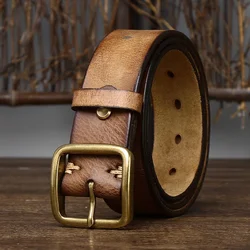 Cinturón de cuero genuino para hombre, hebilla de cobre de alta calidad, cinturones casuales de piel de vaca, pretina de vaquero, diseñador de moda masculina, 3,8 CM