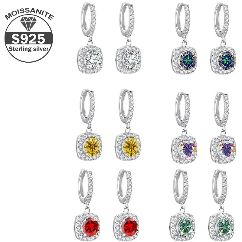 

Moissanite Earrings 2pcs 0.5ct Green Moissanite 925 Sterling Silver Square Pendant Earrings, Dainty Jewelry Gifts, Birth