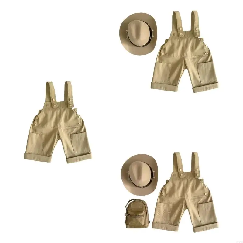 

R66D Professional Newborns Photoshoots Outfit Soft Strap Pants Romper Hat For 0-1 Month Baby Comfortable Photo Costume