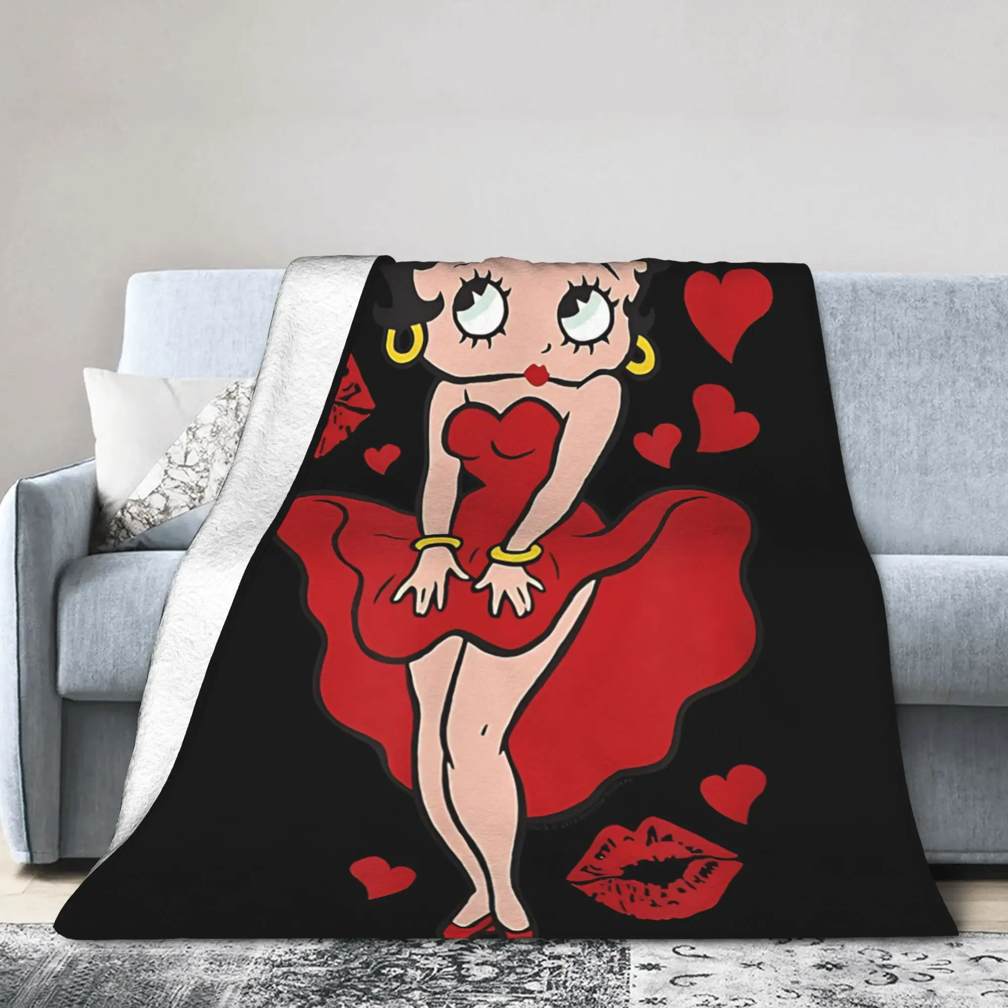 B-Bettys Boops Plush Blankets Kids  Flannel Throw Blanket For Outdoor Warm Custom Quality Bedspread Gift