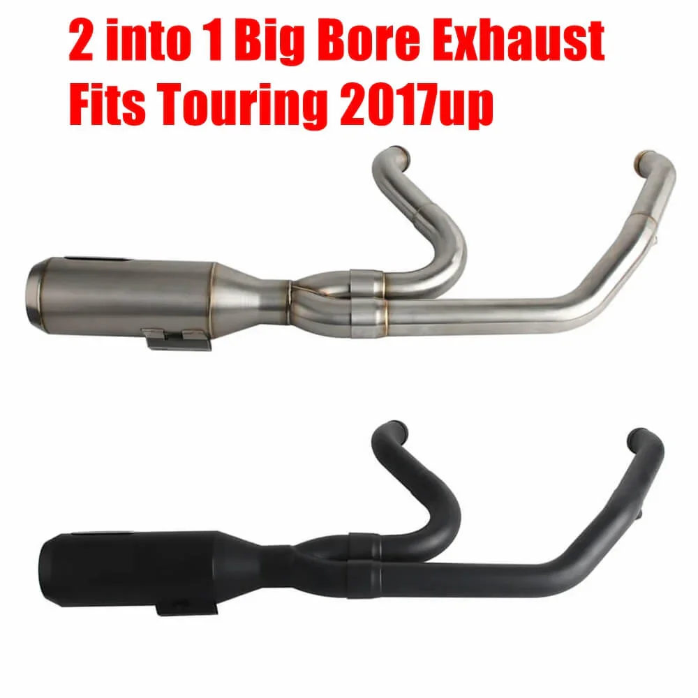 2 Into 1 Big Bore Exhaust System 304 Stainless Steel for Touring FLH M8 Bagger Electra Street Road Glide Road King 2017up