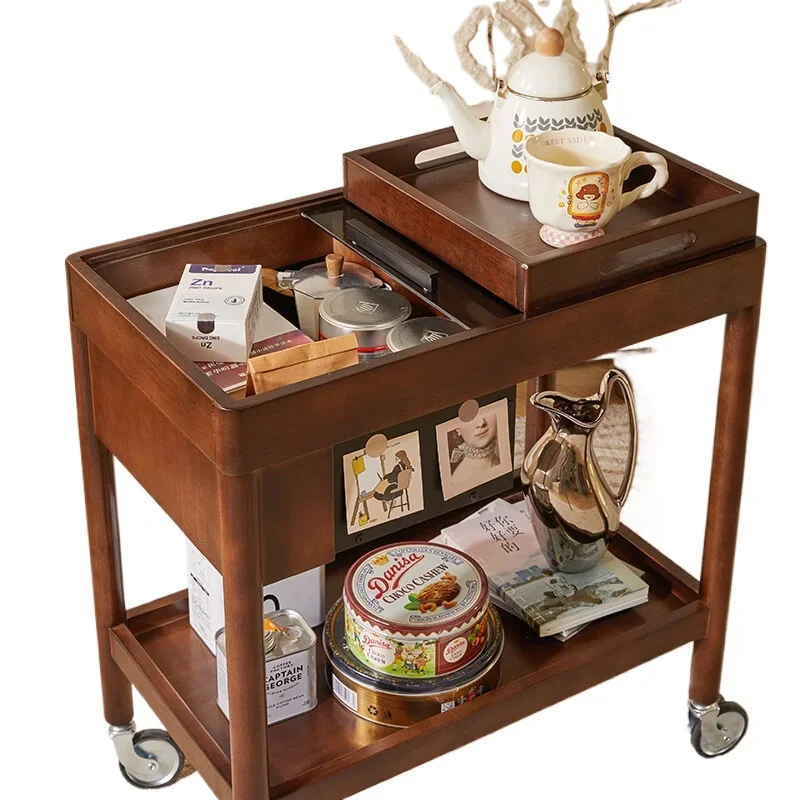 removable side cart, solid wood coffee table sofa side table, wine cart snack rack