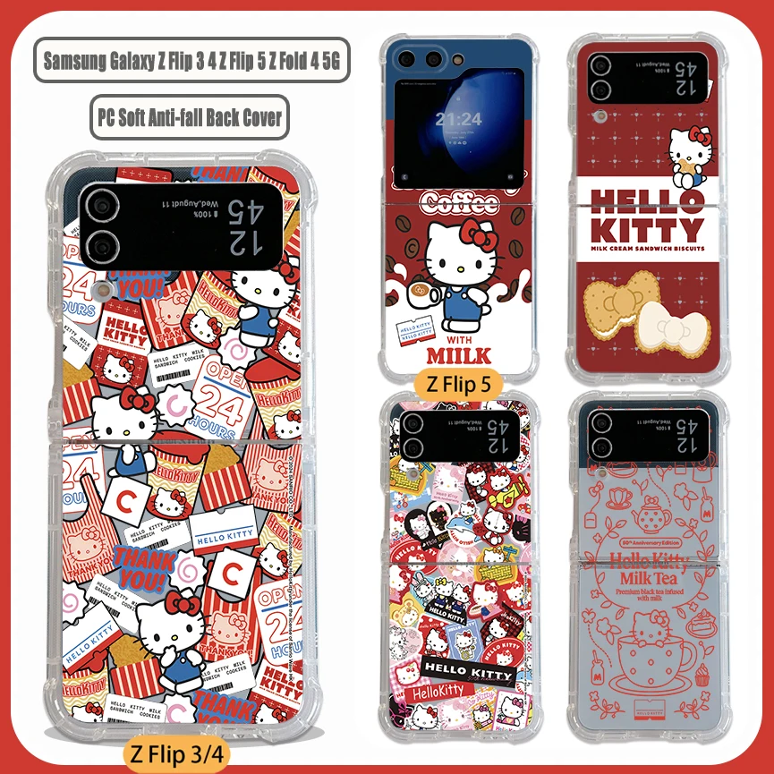 NEW Cute Fun Hello Kittys Cartoon Phone Case for Samsung Galaxy Z Flip 3 4 Z Flip 5 Z Fold 4 5G PC Soft Anti-fall Back Cover