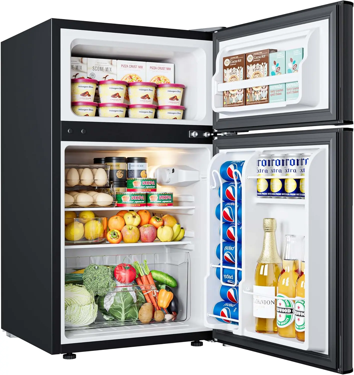 Mini Fridge with Freezer, 3.2 Cu.Ft Compact Refrigerator with freezer, 2 Door Mini Fridge with freezer, Upright for Dorm,